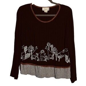 Vintage Aimee D Blouse Wome's XL Graphic Giraffe Animal Shirt Top FLAW